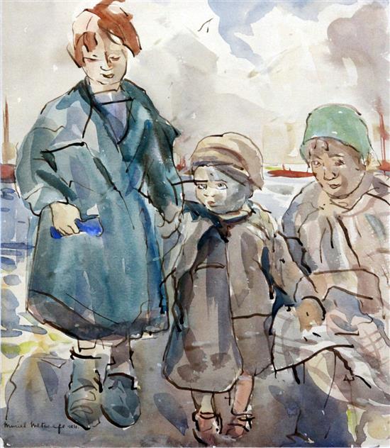 Muriel Metcalf (1910-1994) Children on a jetty, 10 x 8.5in.